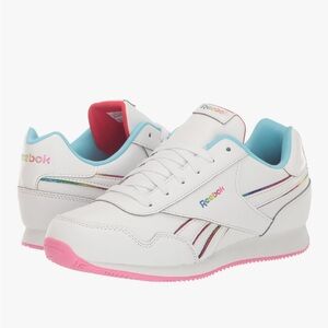 REEBOK Royal Classic Sneakers NWOT White Pink Rainbow Girls Size 2.5